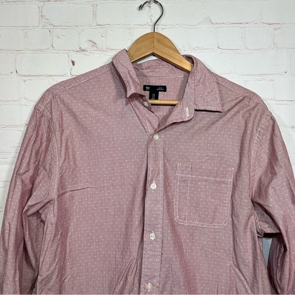 Gap Dress Shirt Mens Size Large Purple Polka Dot Long Sleeve Button Up Slim Fit - Picture 2 of 8
